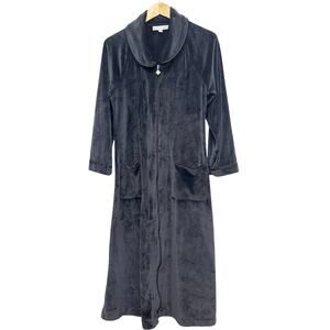 Eileen West Lux Velour Long Zip Robe Size S / M Charcoal Gray Velvet Pockets